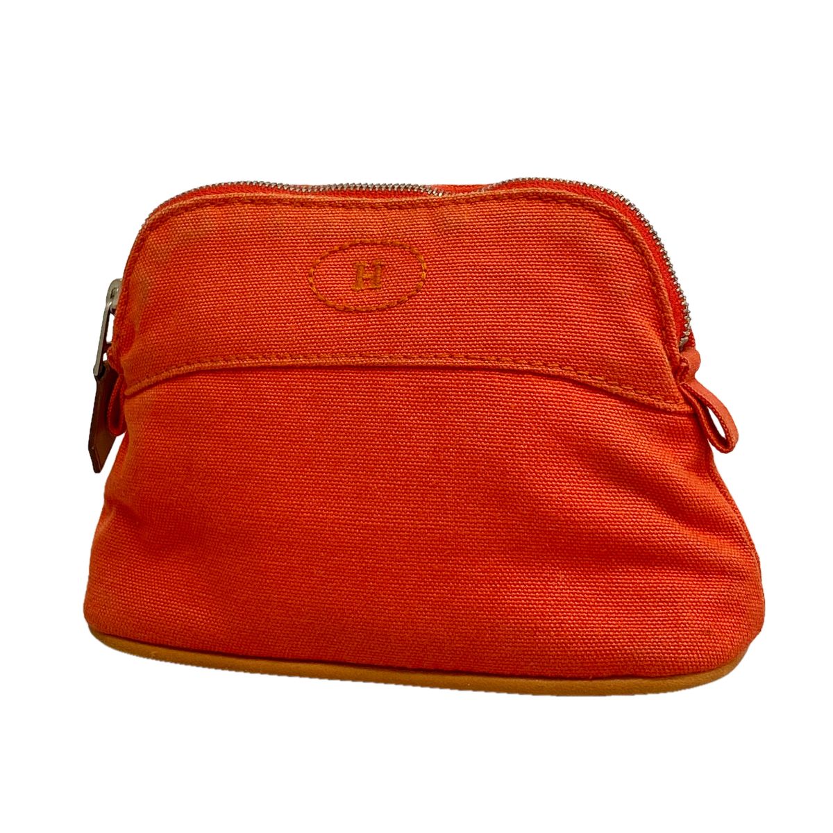 Hermes Pouch Bolide Canvas Orange Silver