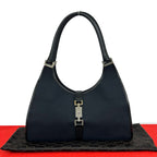 Gucci Jackie Canvas Leather Tote Shoulder Bag Handbag Black