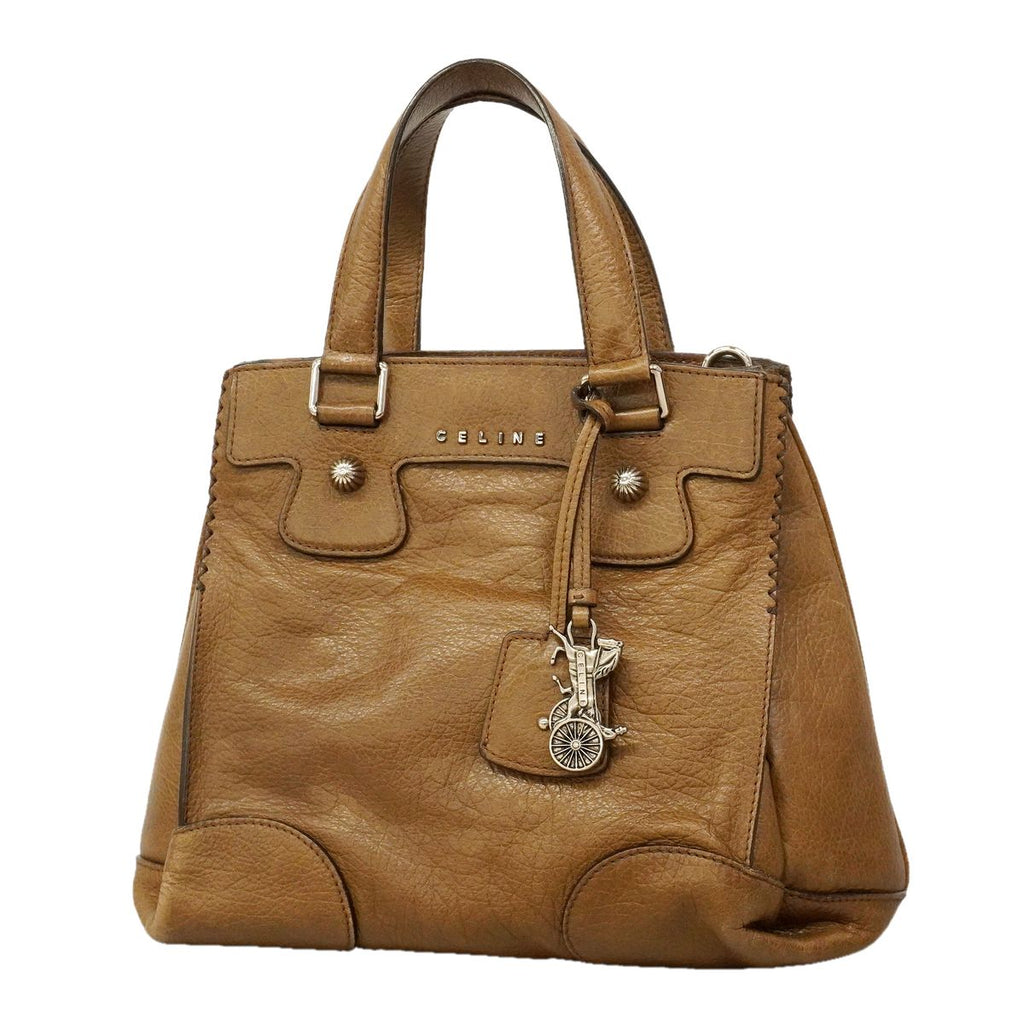 Celine Leather Brown Silver Handbag
