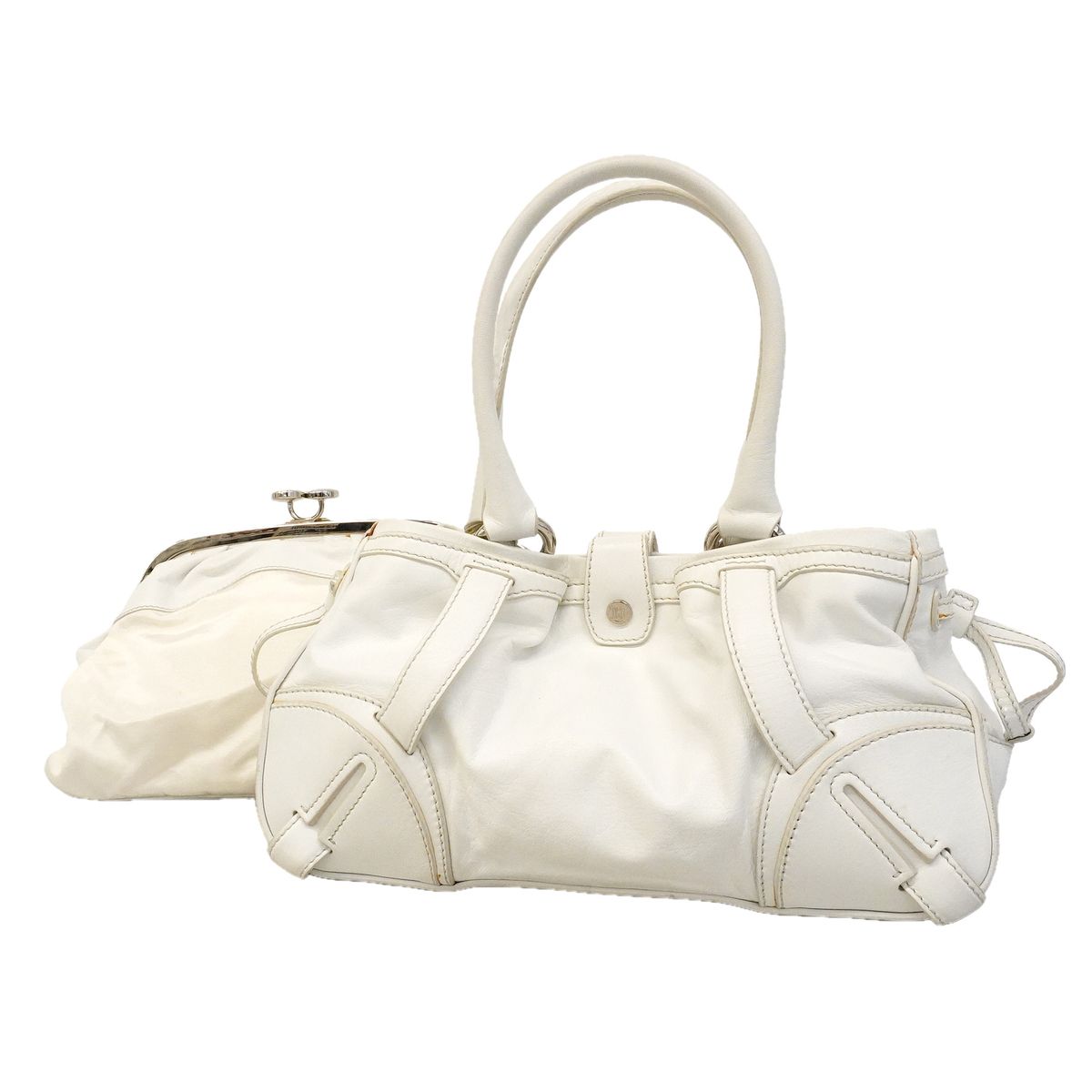 Celine Leather White Silver Handbag