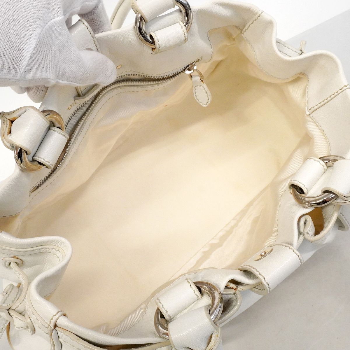 Celine Leather White Silver Handbag — view 4
