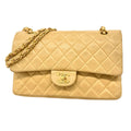 Chanel Shoulder Bag Quilted Lambskin Beige Gold