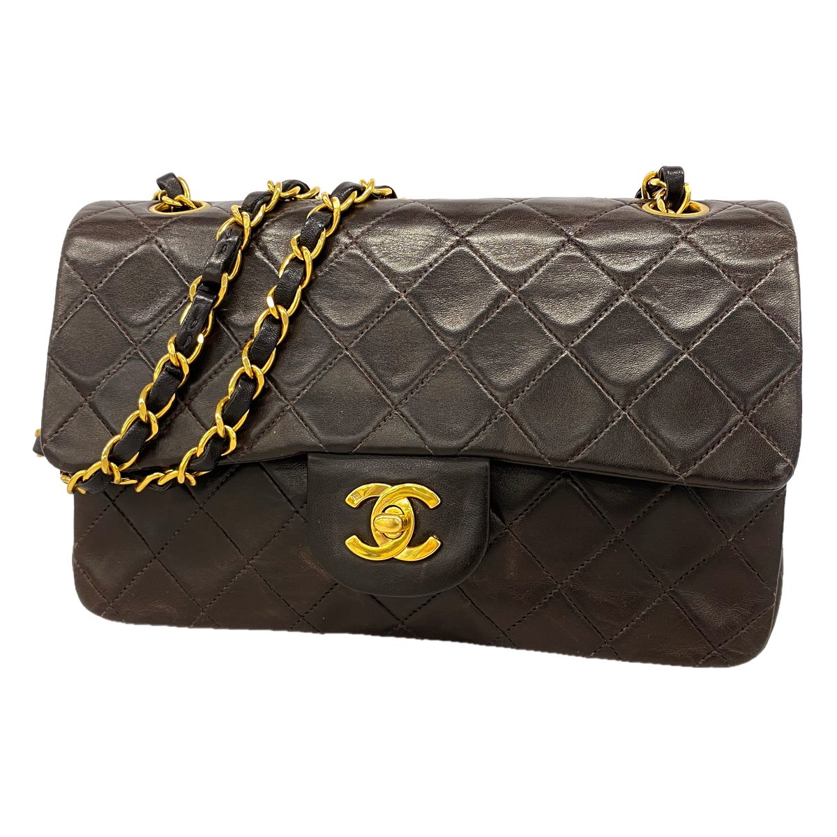 Chanel Shoulder Bag Quilted Lambskin Black Gold
