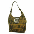 Fendi Shoulder Bag Zucca Nylon Canvas Brown Silver