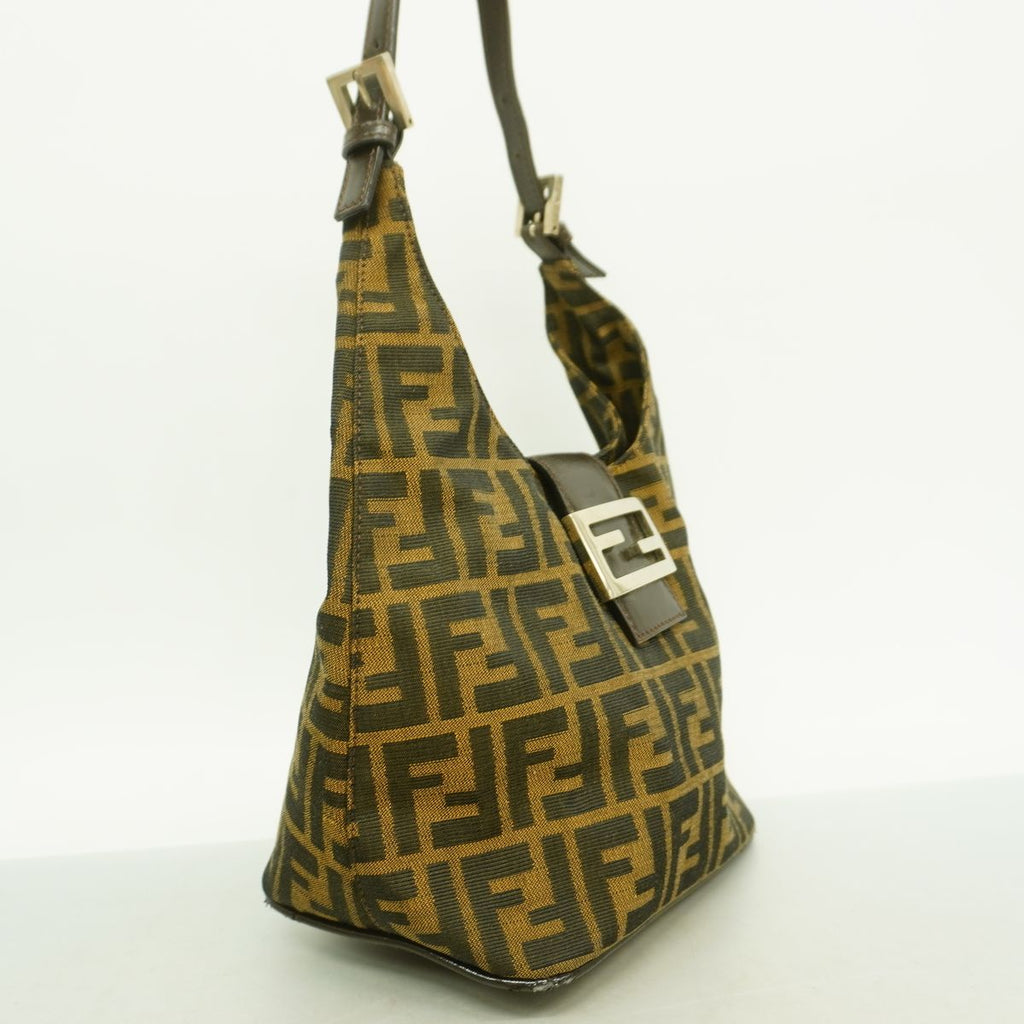 Fendi Shoulder Bag Zucca Nylon Canvas Brown Silver — view 2