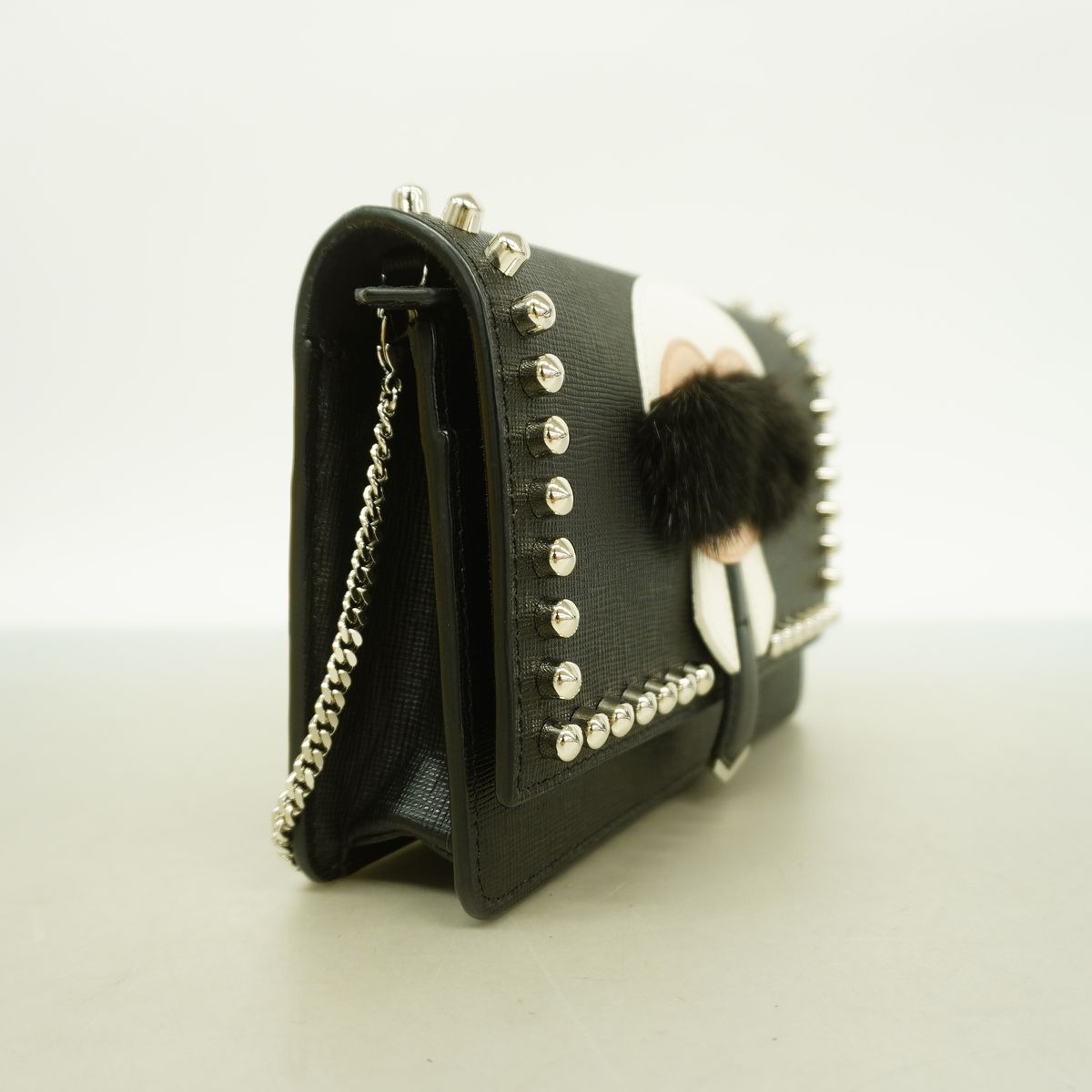 Fendi Shoulder Bag Leather Black Silver — view 2