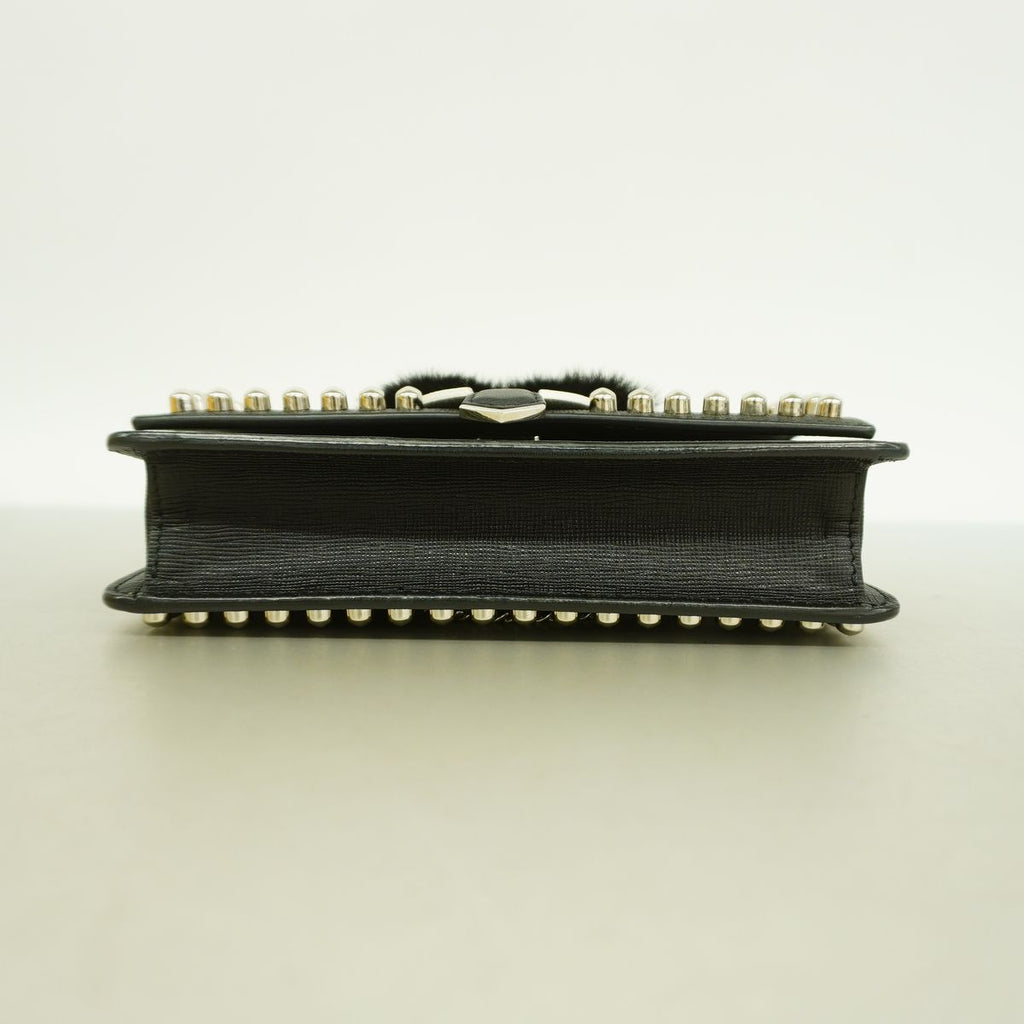 Fendi Shoulder Bag Leather Black Silver — view 3