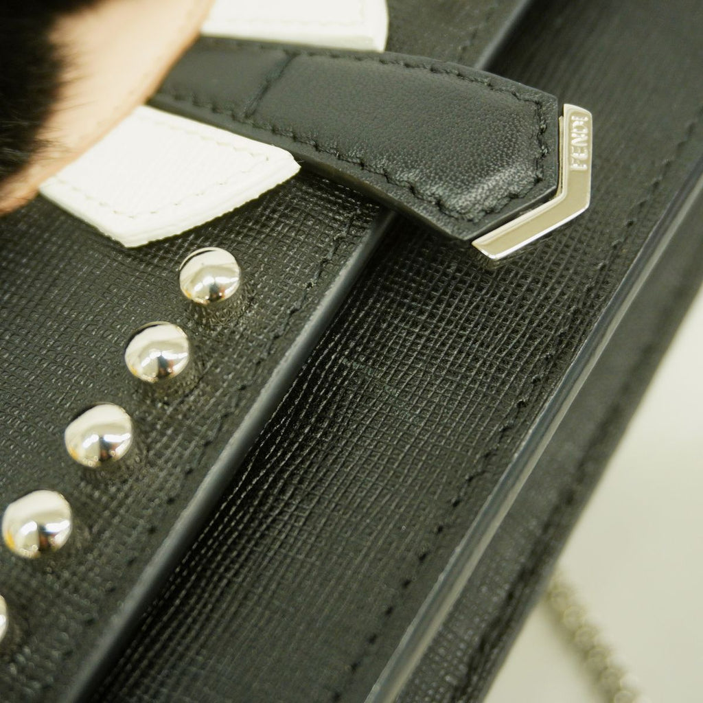 Fendi Shoulder Bag Leather Black Silver — view 7