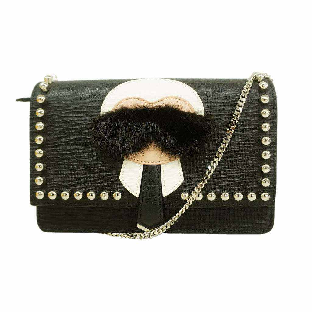 Fendi Shoulder Bag Leather Black Silver