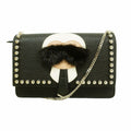 Fendi Shoulder Bag Leather Black Silver