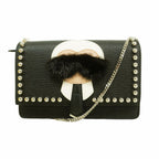 Fendi Shoulder Bag Leather Black Silver