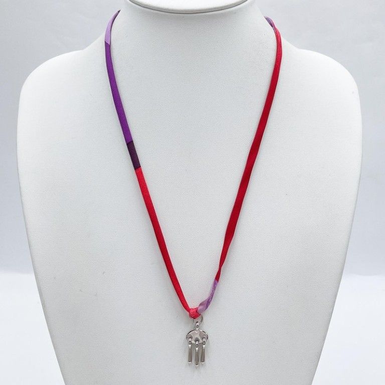 Hermes Necklace Tourbillon Choker Silver Multicolor Metal Silk