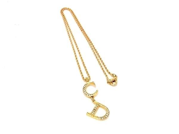Dior Necklace CD Logo Swing Gold Metal Rhinestone