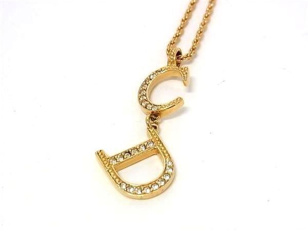 Dior Necklace CD Logo Swing Gold Metal Rhinestone — view 2