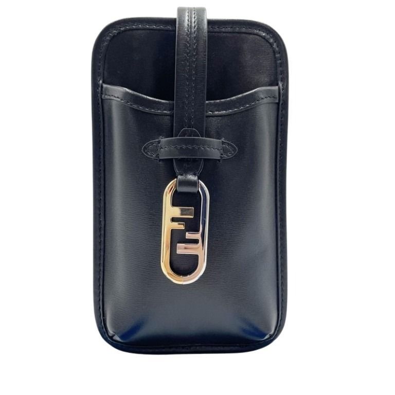 Fendi Shoulder Bag Phone Pouch Black Leather Smartphone