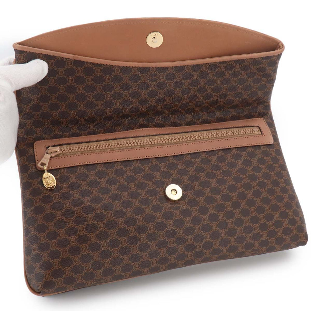 Celine Macadam Clutch Leather Brown Gold Vintage — view 5
