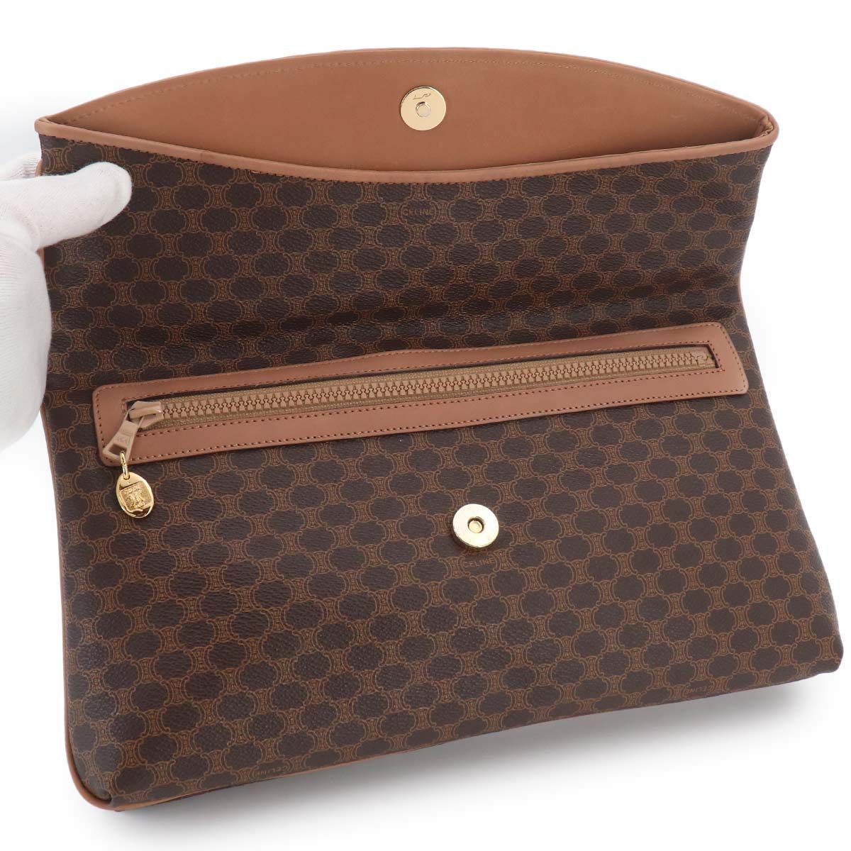 Celine Macadam Clutch Leather Brown Gold Vintage — view 5