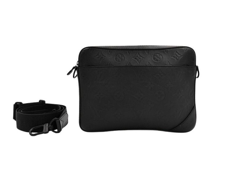 Louis Vuitton Shoulder Bag Monogram Shadow Duo Messenger Black Leather