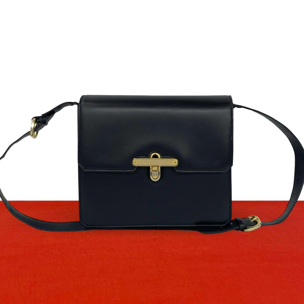 Gucci Vintage Turnlock Calf Leather Shoulder Bag Pochette Black