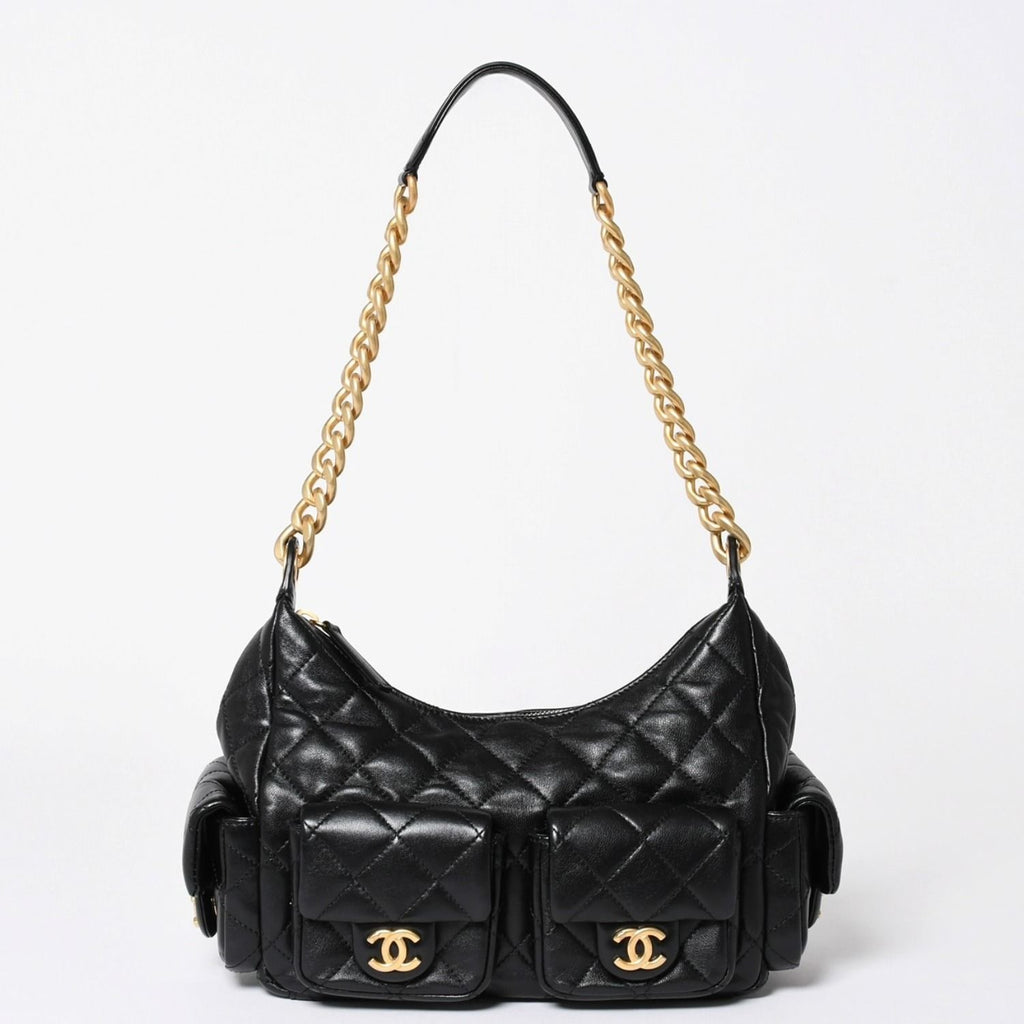 Chanel Large Hobo Stand CC Logo Lambskin Black