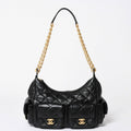 Chanel Large Hobo Stand CC Logo Lambskin Black