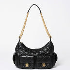 Chanel Large Hobo Stand CC Logo Lambskin Black