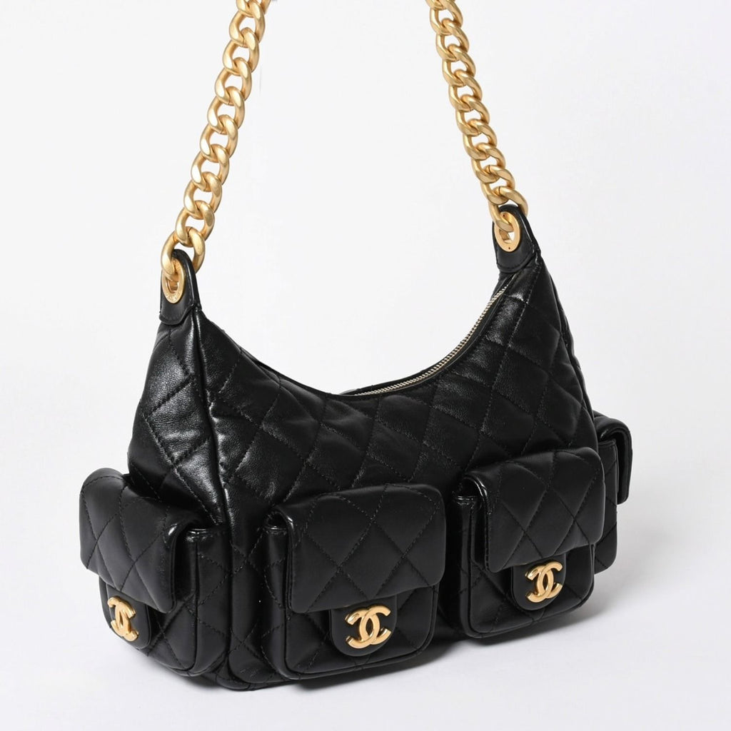 Chanel Large Hobo Stand CC Logo Lambskin Black — view 3