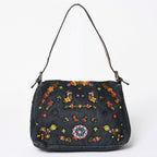Fendi Mamma Baguette Bag Flower Motif Beads Denim Navy Silver — view 2