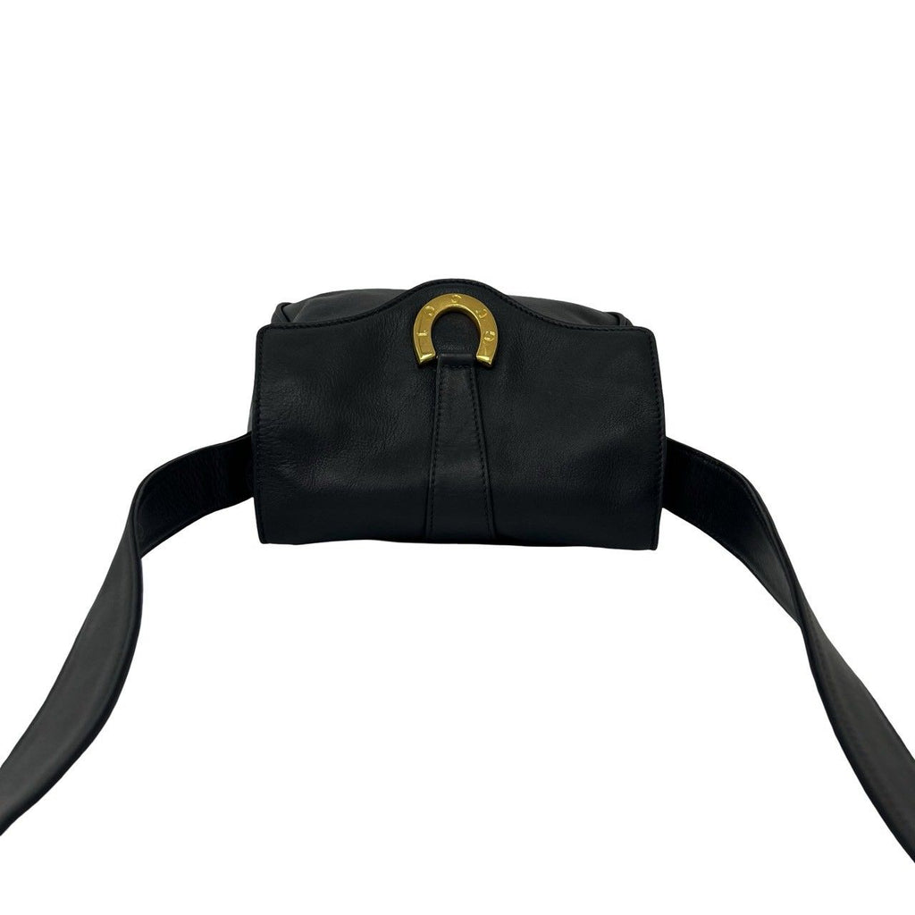 Gucci Vintage Horseshoe Logo Leather Shoulder Bag Pochette Black — view 4