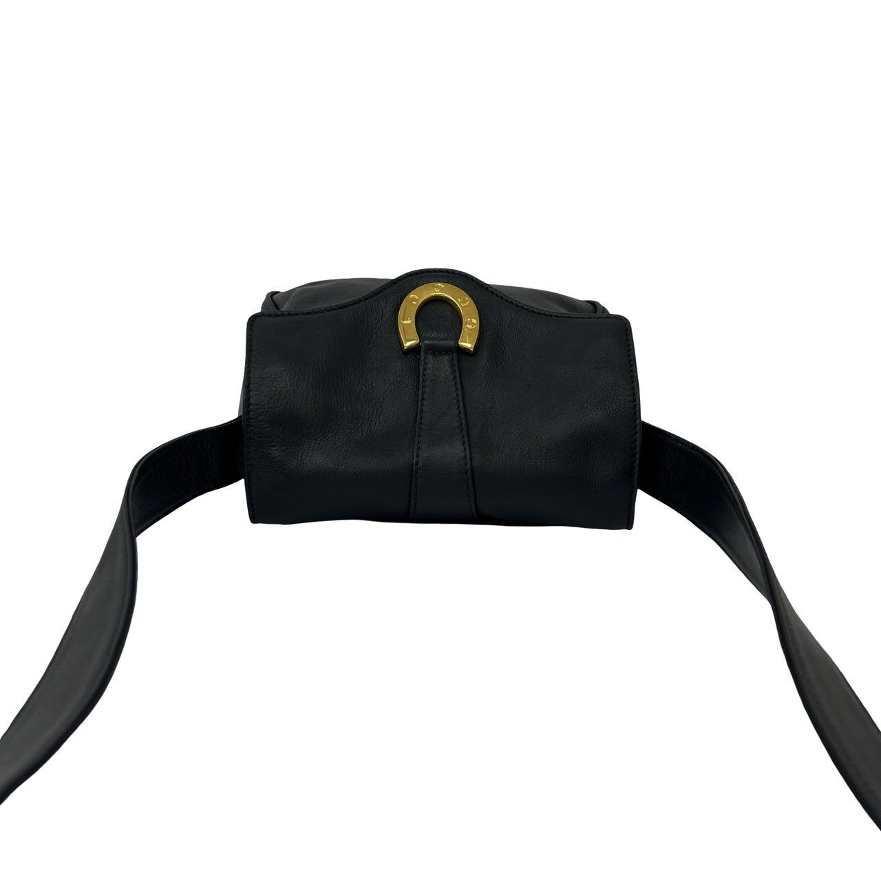 Gucci Vintage Horseshoe Logo Leather Shoulder Bag Pochette Black — view 4