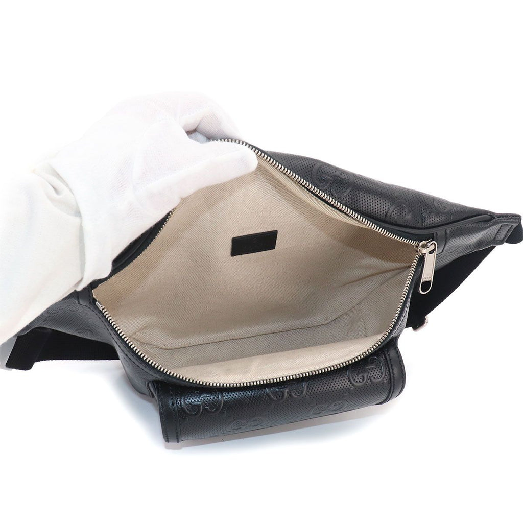 Gucci GG Embossed Belt Bag Leather Black Silver — view 7