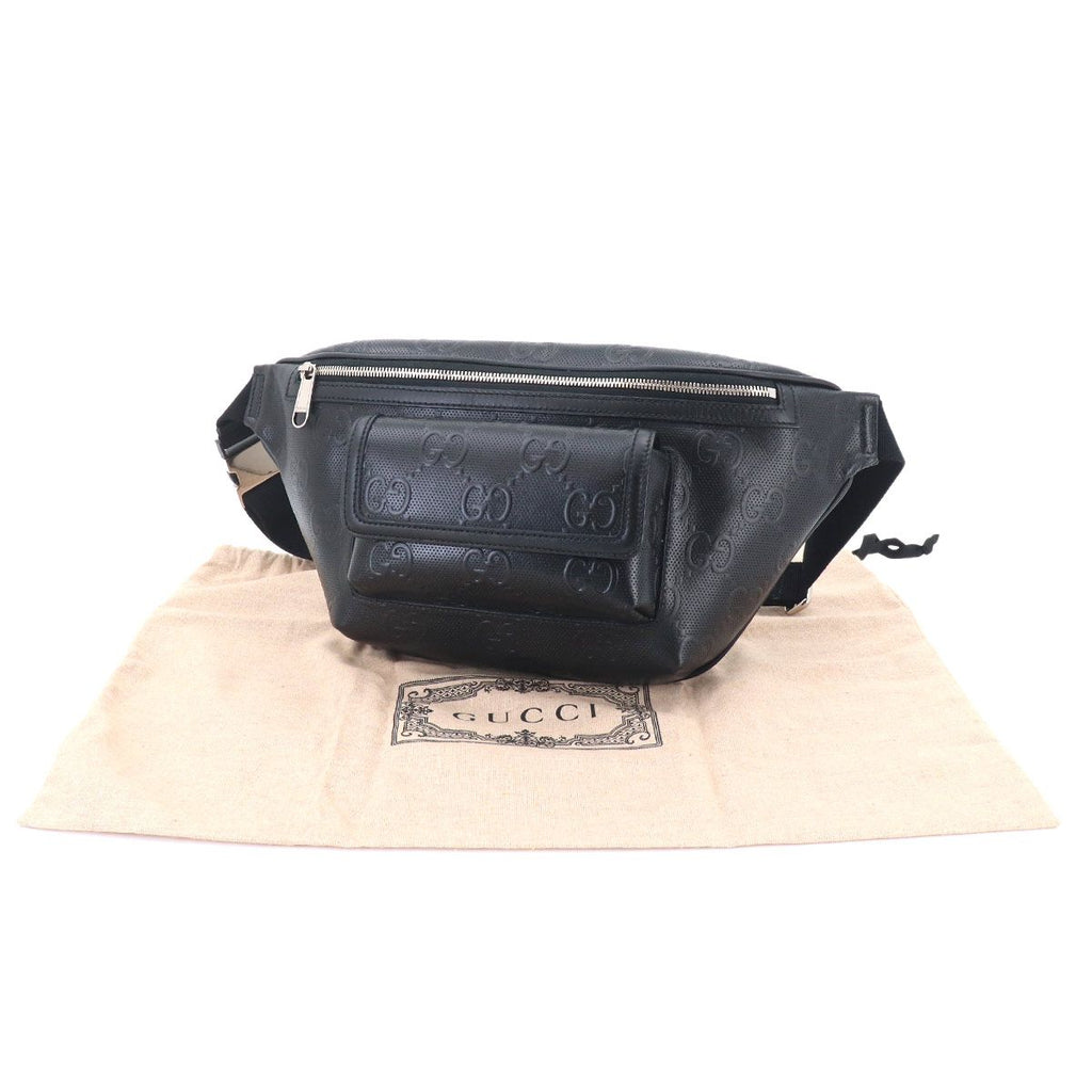 Gucci GG Embossed Belt Bag Leather Black Silver — view 2