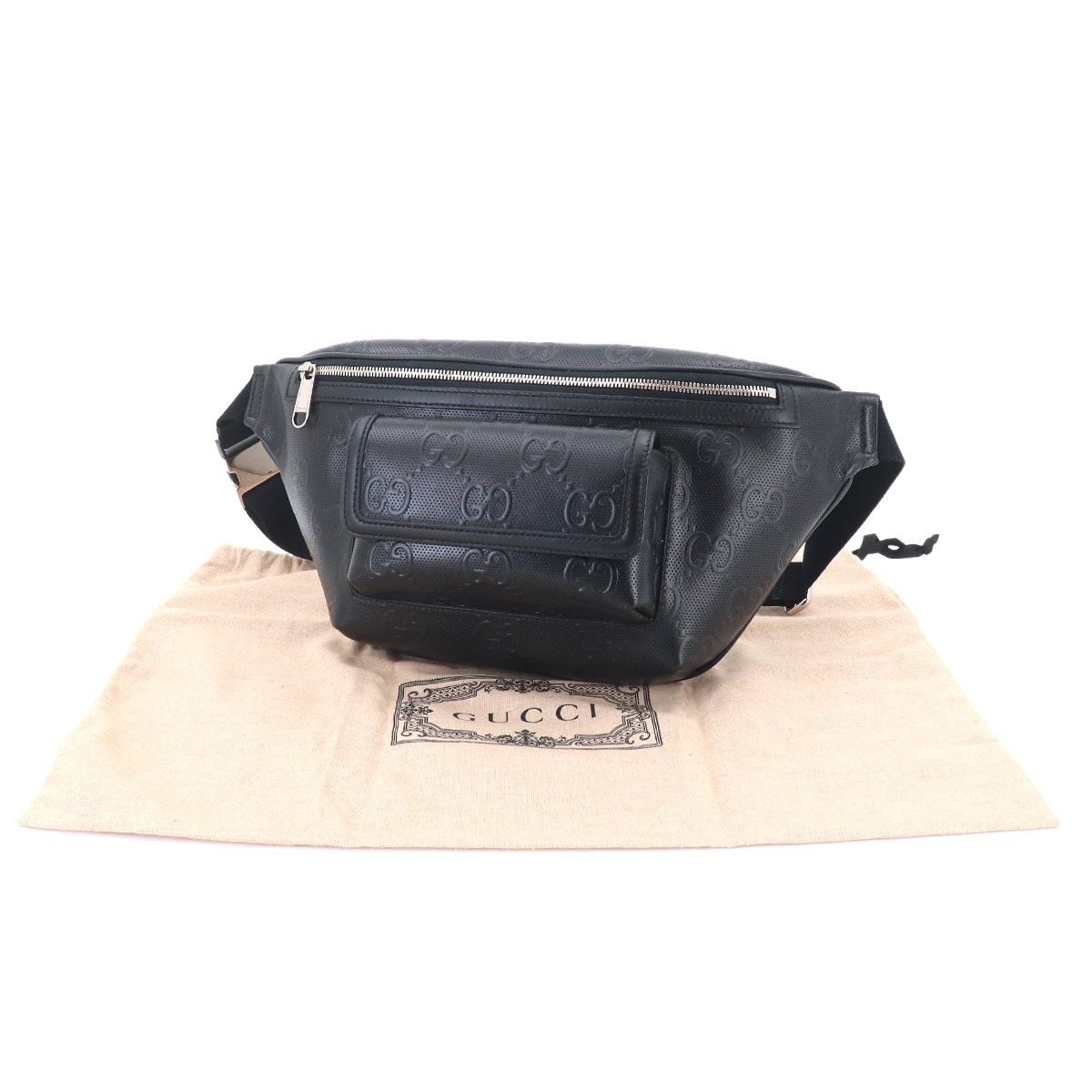 Gucci GG Embossed Belt Bag Leather Black Silver — view 2