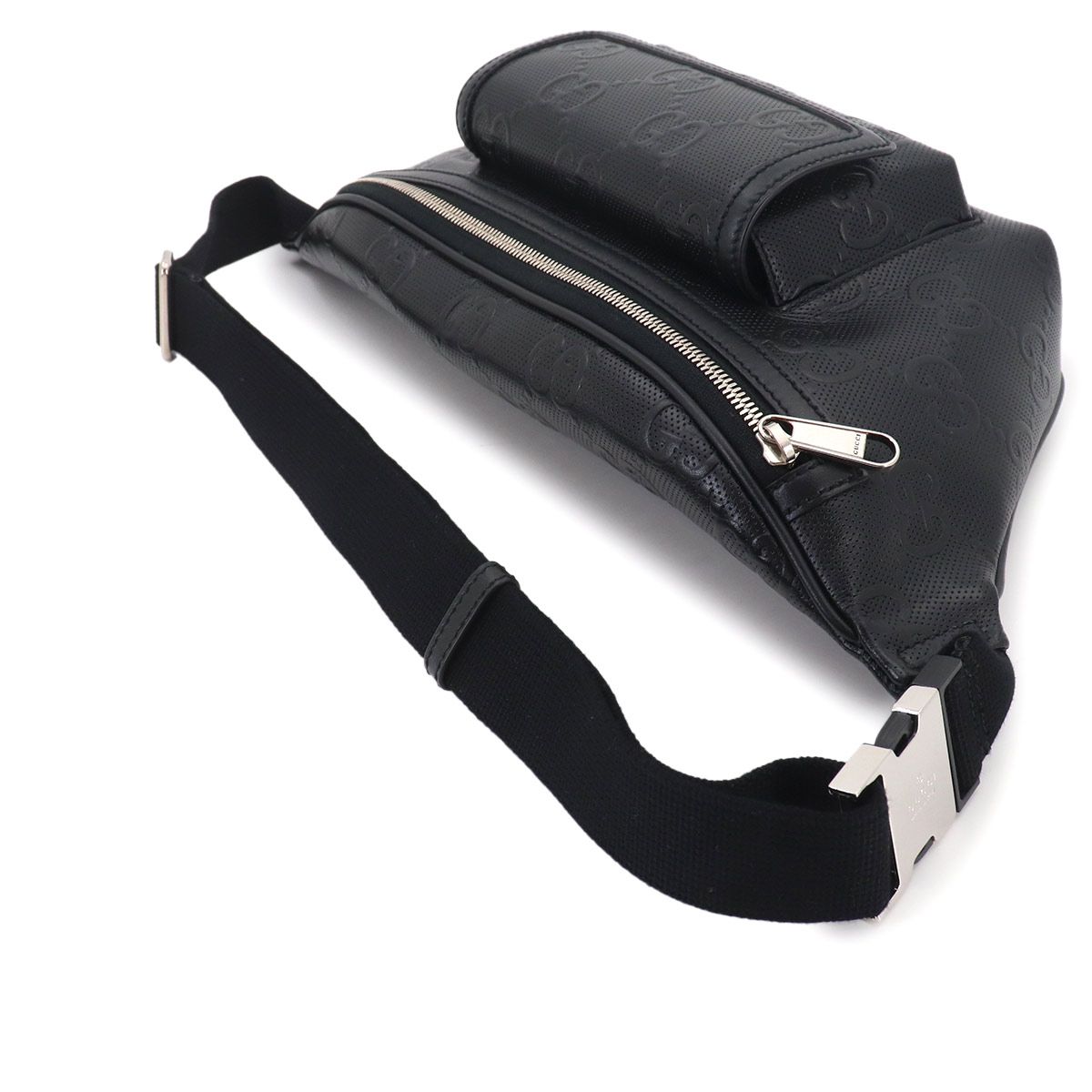 Gucci GG Embossed Belt Bag Leather Black Silver — view 6