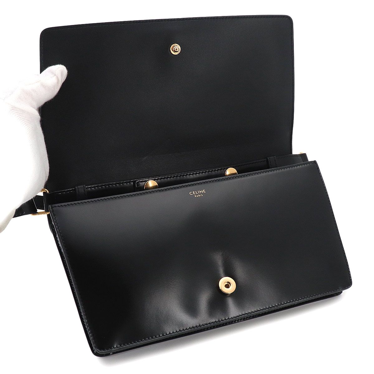 Celine Triomphe Trapeze 2-Way Shoulder Clutch Leather Black — view 8