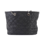 Chanel Quilted Chain Tote Bag Caviar Leather Black Silver — view 3