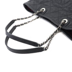 Chanel Quilted Chain Tote Bag Caviar Leather Black Silver — view 6