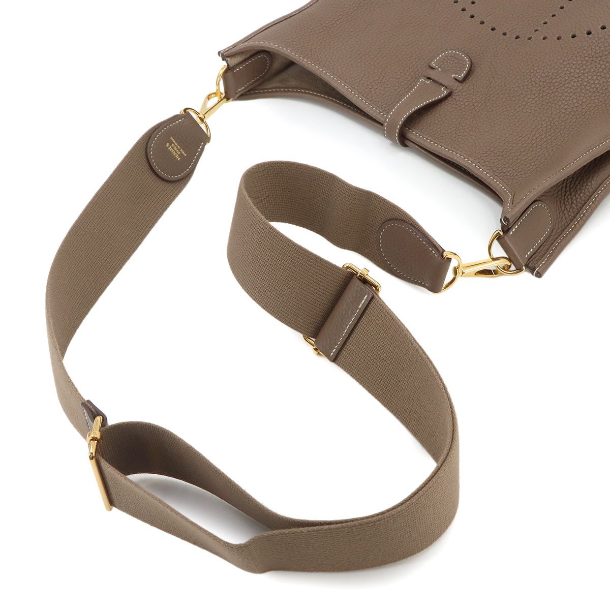 Hermes Evelyne 3 PM Shoulder Bag Taurillon Clemence Etoupe Gold — view 6