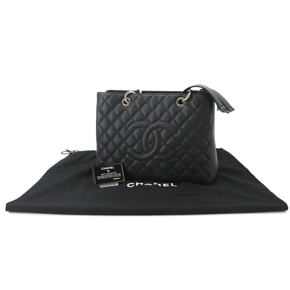 Chanel Quilted Grand Shopping Chain Tote Bag GST Caviar Leather Black — view 2