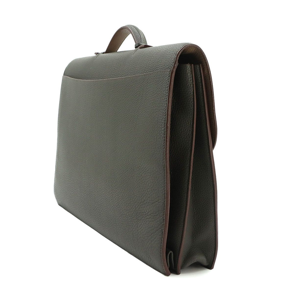 Hermes Sac a Depeche 41 Briefcase Business Togo Vert Grease Etoupe — view 3