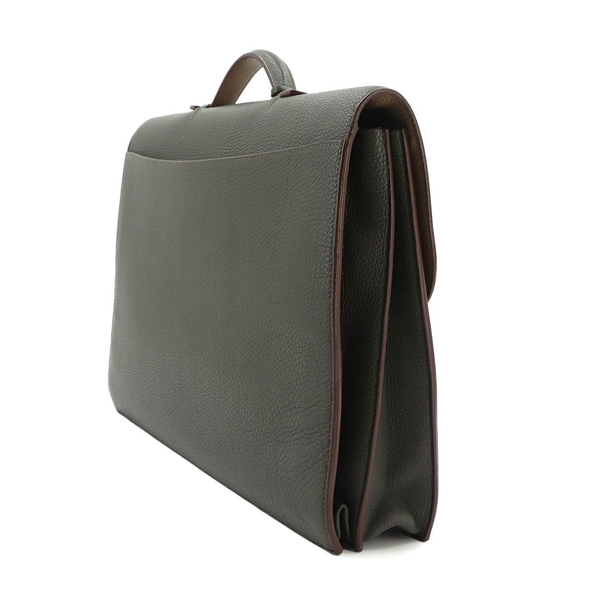 Hermes Sac a Depeche 41 Briefcase Business Togo Vert Grease Etoupe — view 3