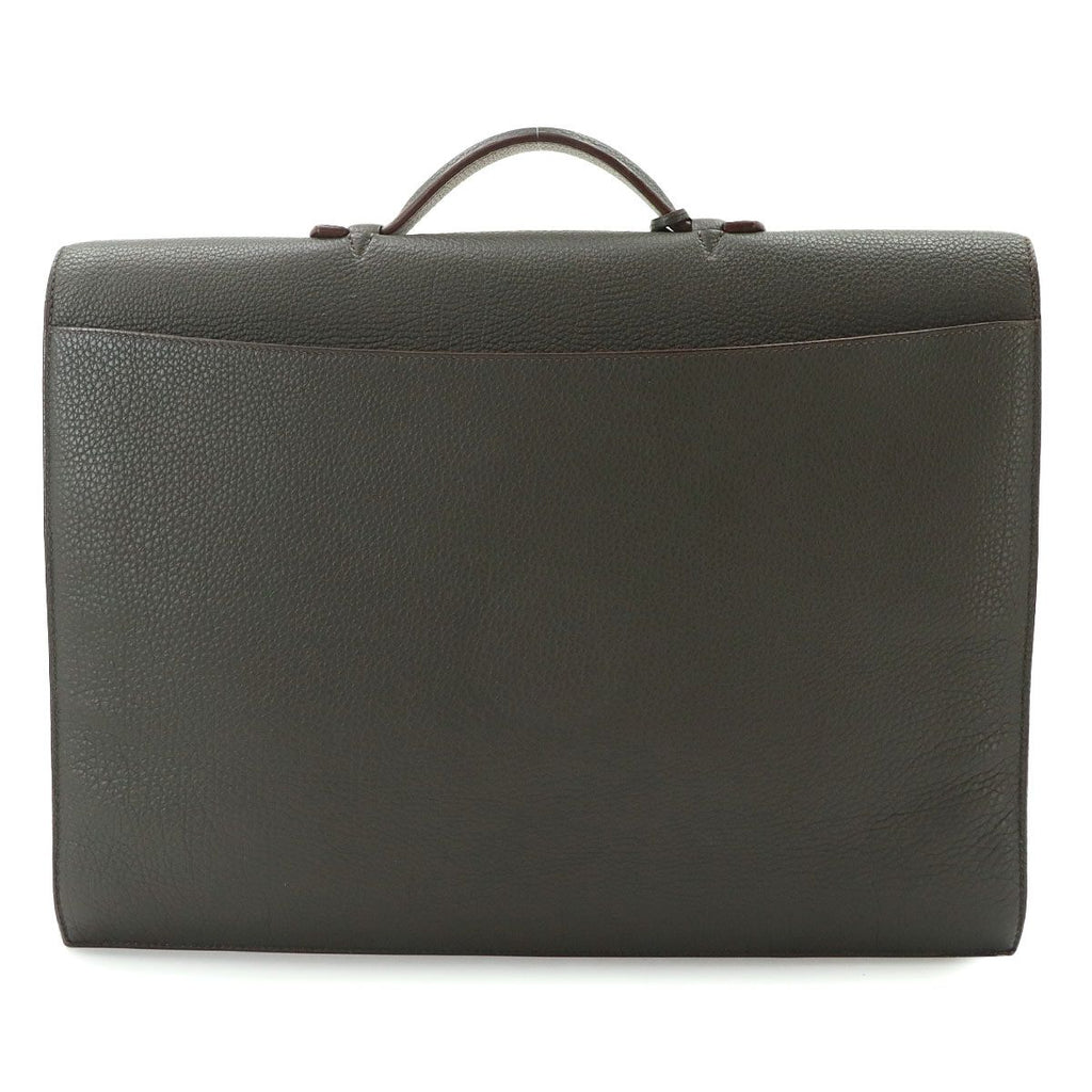 Hermes Sac a Depeche 41 Briefcase Business Togo Vert Grease Etoupe — view 2