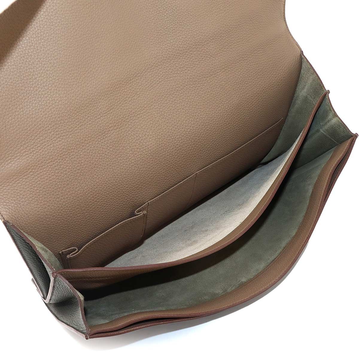 Hermes Sac a Depeche 41 Briefcase Business Togo Vert Grease Etoupe — view 6