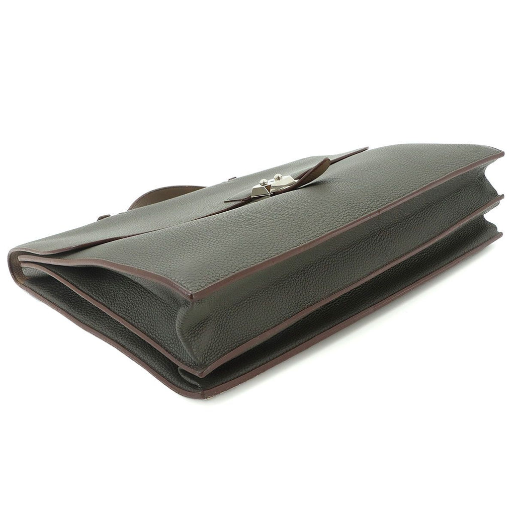 Hermes Sac a Depeche 41 Briefcase Business Togo Vert Grease Etoupe — view 4