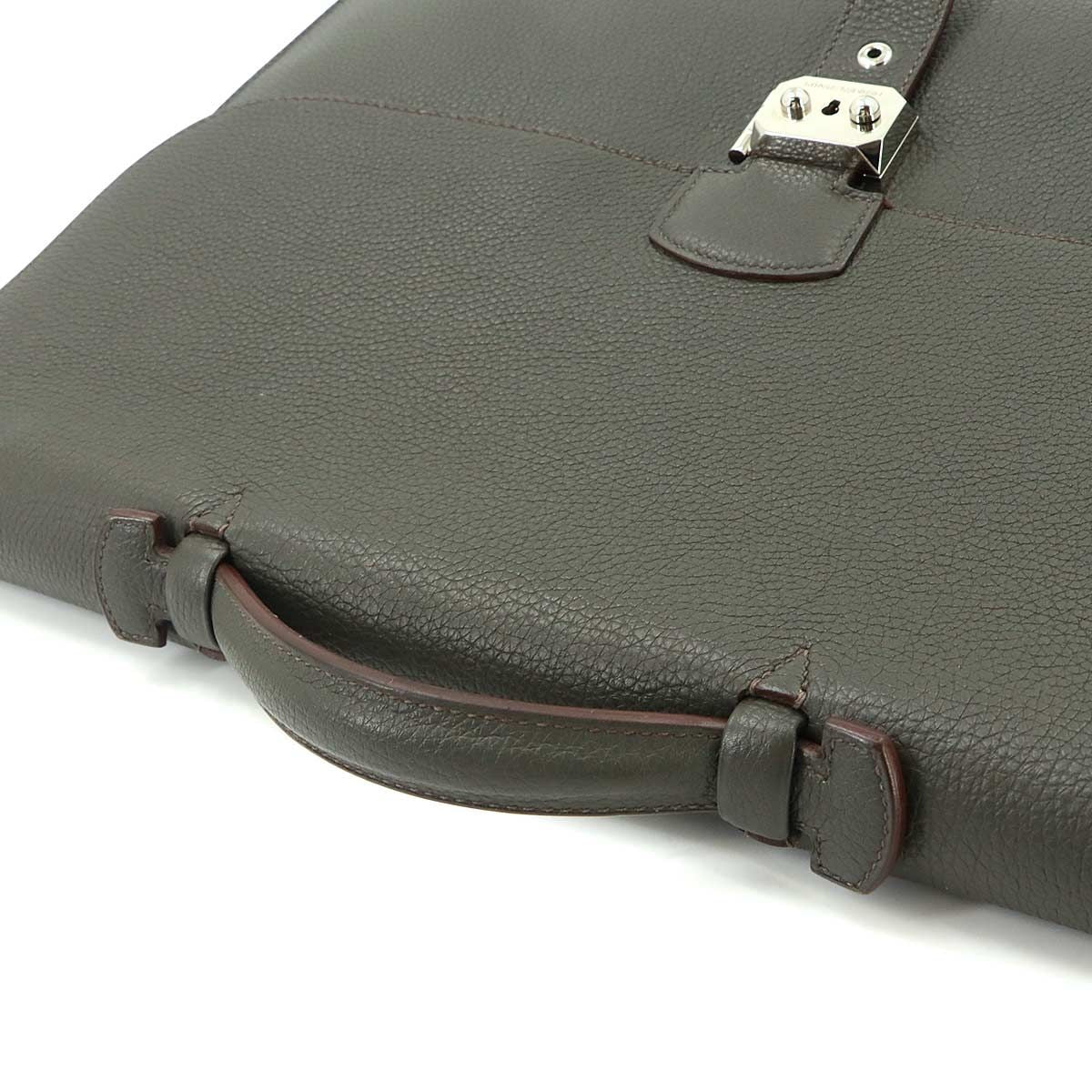 Hermes Sac a Depeche 41 Briefcase Business Togo Vert Grease Etoupe — view 5
