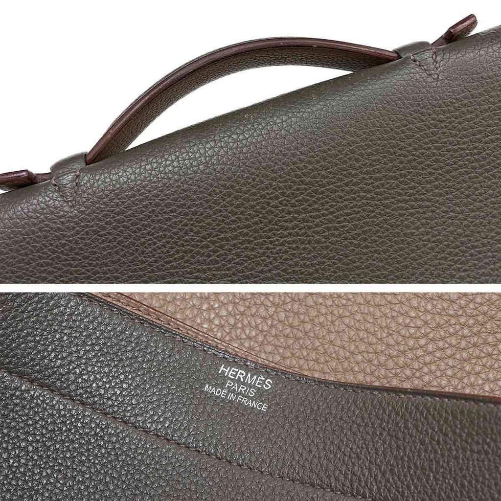 Hermes Sac a Depeche 41 Briefcase Business Togo Vert Grease Etoupe — view 7