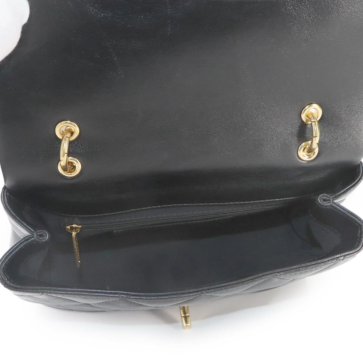 Chanel Quilted 2-Way Bag Leather Black Gold Bag — view 8