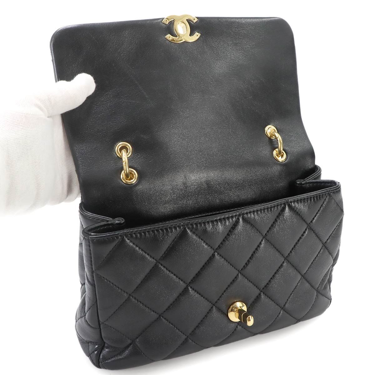 Chanel Quilted 2-Way Bag Leather Black Gold Bag — view 7