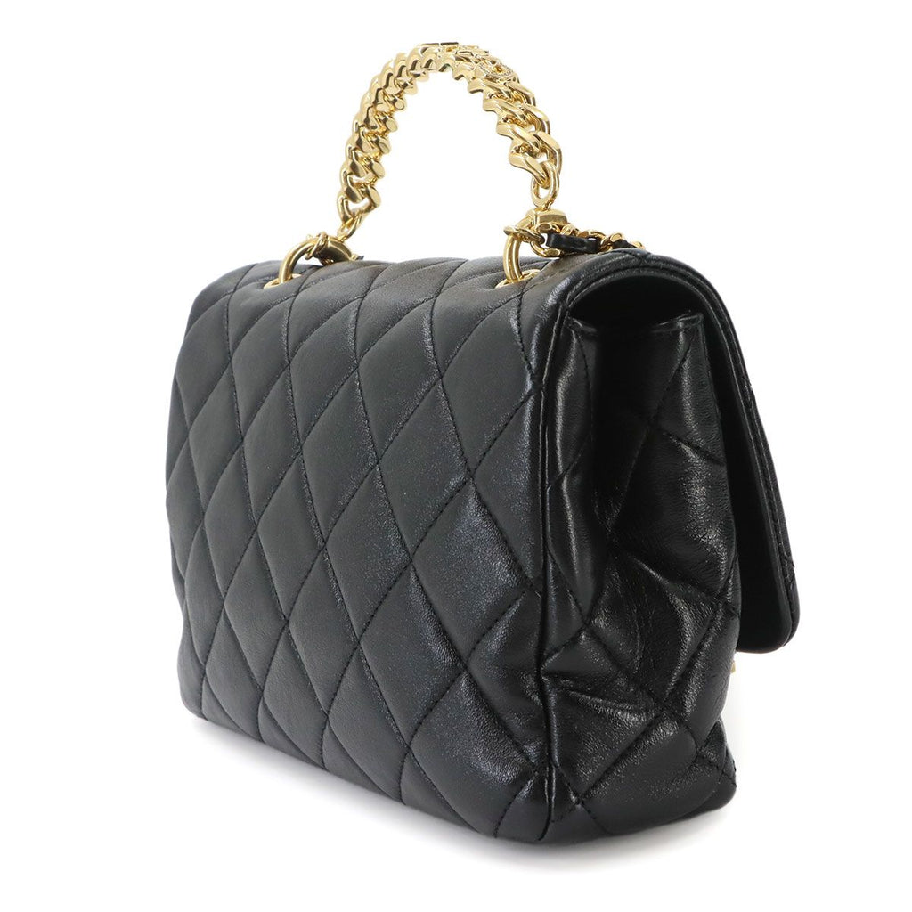Chanel Quilted 2-Way Bag Leather Black Gold Bag — view 4