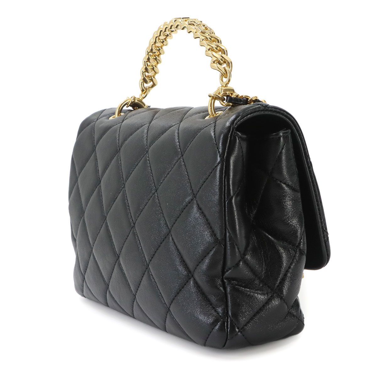 Chanel Quilted 2-Way Bag Leather Black Gold Bag — view 4